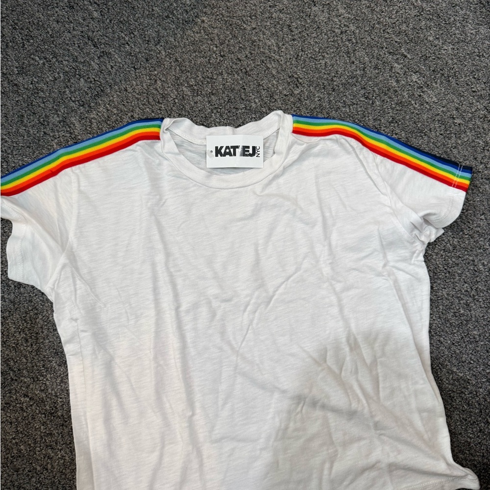 Katie J NYC Red and White Short Sleeve Tee